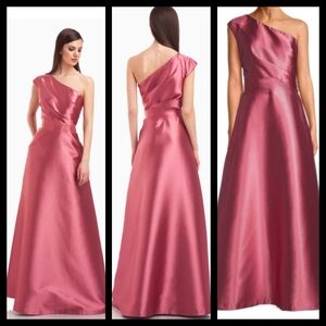 Kay Unger One-Shoulder Satin Gown in Rose